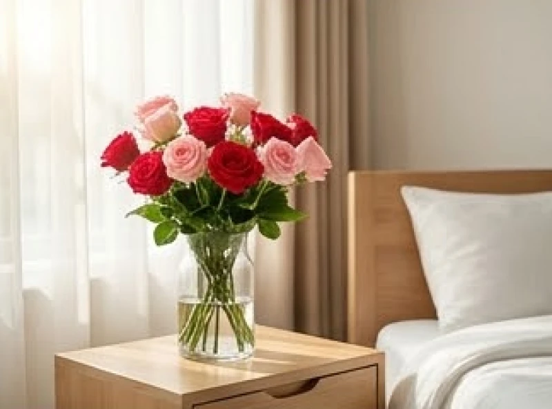 Bình hoa hồng đỏ đặt ở hướng Nam trong phòng ngủ giúp kích hoạt năng lượng sao đào hoa