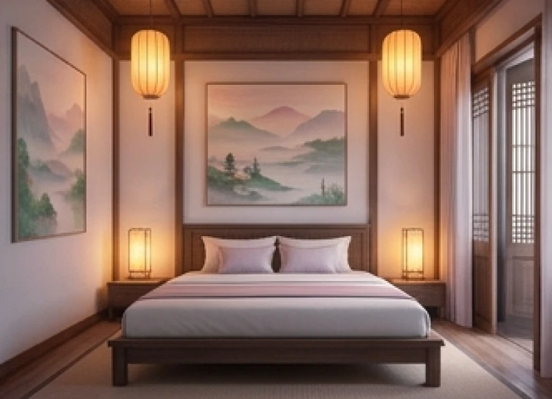 Không gian phòng ngủ êm đềm với ánh sáng nhẹ nhàng giúp thanh lọc tâm trí