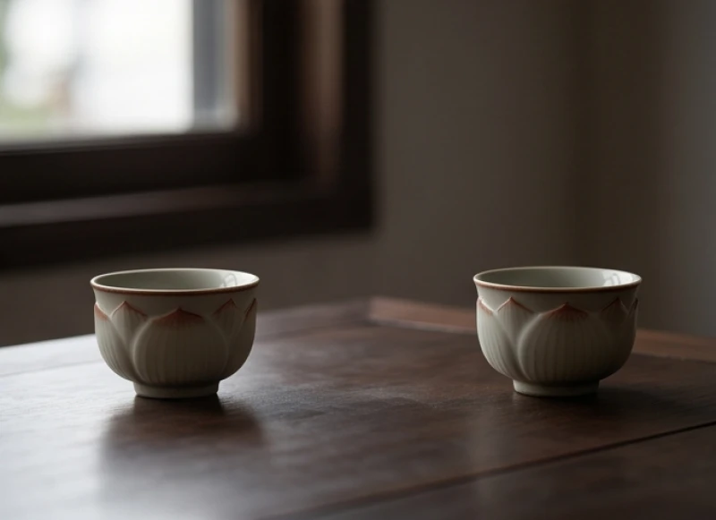 Hai tách trà sen xếp cách xa nhau trên bàn gỗ thể hiện sự thiếu kết nối do năng lượng xung đột trong gia đình