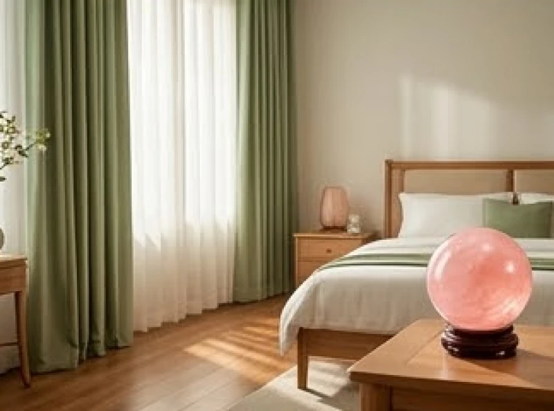 Tuổi Mão hợp kết hôn với tuổi nào: Chuẩn can chi nam nữ 10 Phòng ngủ ấm cúng được bài trí theo phong thủy với rèm cửa xanh lá cây và quả cầu thạch anh hồng.