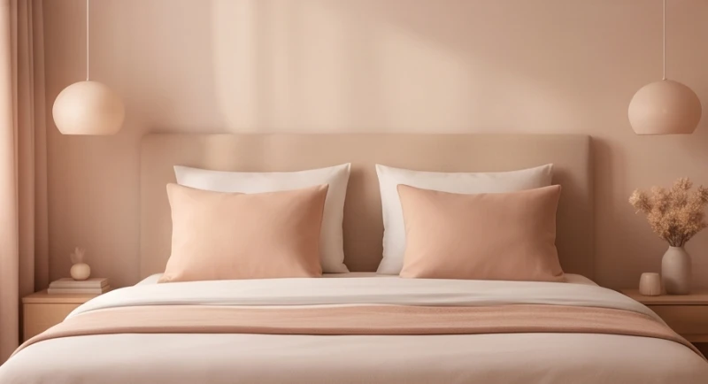 Không gian phòng ngủ được sắp xếp hài hòa với ánh sáng dịu nhẹ để cân bằng năng lượng phong thủy