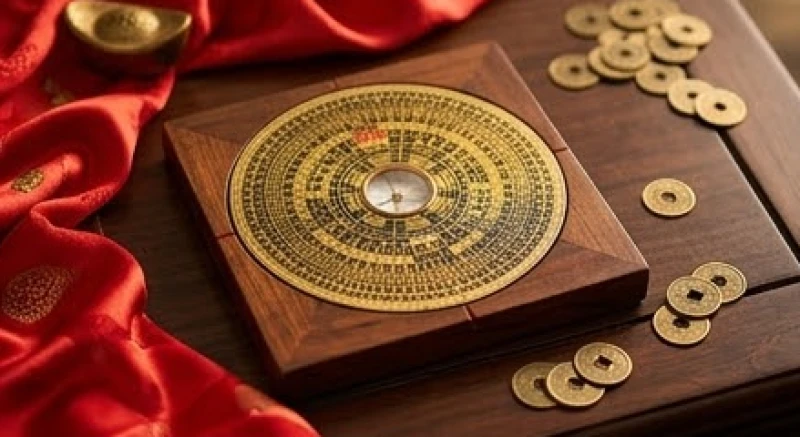 Gia chủ tuổi Dần chọn người xông đất năm 2027: Bảng tra nạp âm 2 Sơ đồ phong thủy trên chiếc la bàn gỗ truyền thống thể hiện các yếu tố ngũ hành tương sinh