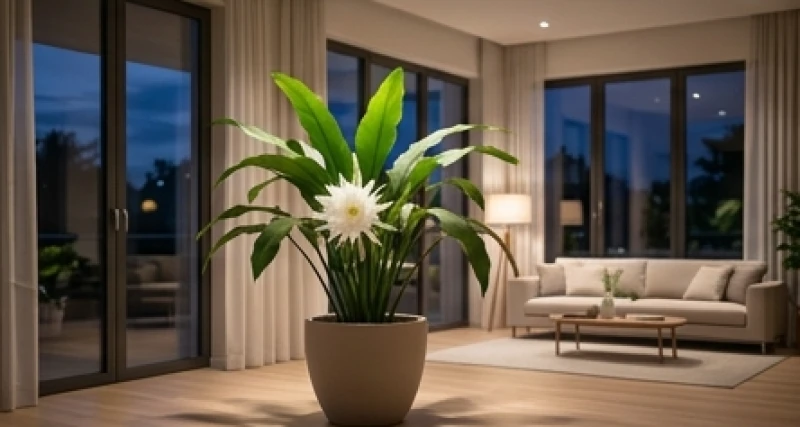 Hoa Quỳnh Nở Là Điềm Gì? Giải Mã Điềm Báo & Vị Trí Kích Tài Lộc 6 Chậu dạ quỳnh khoe sắc trong không gian phòng khách rộng rãi với luồng không khí thông thoáng