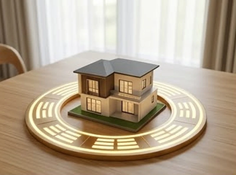 Mô hình nhà ở hiện đại kết hợp với vòng Bát Quái phân định các hướng tốt xấu cho mệnh Đại Khê Thủy