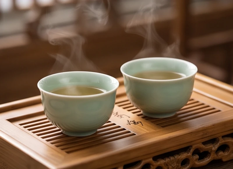 Cặp tách trà bằng gốm sứ đặt cạnh nhau tượng trưng cho sự gắn kết và cân bằng Âm Dương của đôi vợ chồng cùng tuổi