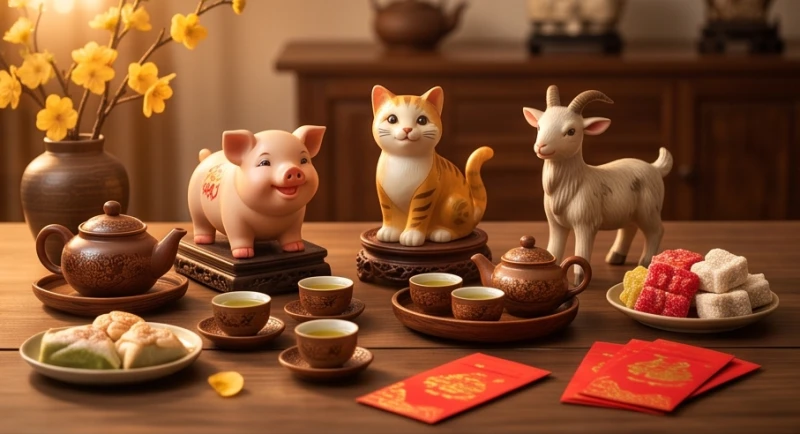 Ba con giáp Hợi, Mão, Mùi tượng trưng cho sự hòa hợp trong mâm cỗ ngày Tết truyền thống của người Việt.