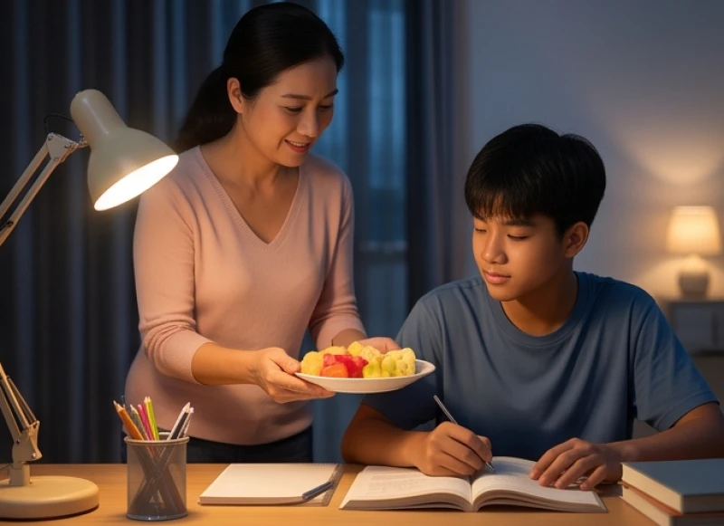 Tử vi tuổi Canh Dần 2010 năm 2027: cách dâng sao và vận ôn thi 3 Phụ huynh ân cần mang thức ăn nhẹ và động viên con cái trong buổi tối học bài