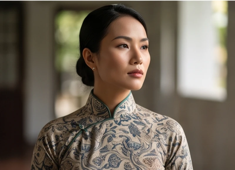 Ánh mắt kiên định của người phụ nữ mang nét đẹp truyền thống với cấu trúc xương mặt cá tính