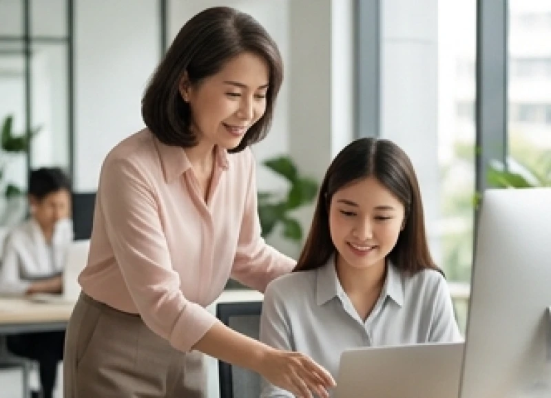 Tính cách tuổi Mùi: Bóc tách chi tiết theo nam nữ và 5 bản mệnh 5 Nữ quản lý đang ân cần hướng dẫn đồng nghiệp trẻ với nụ cười thân thiện