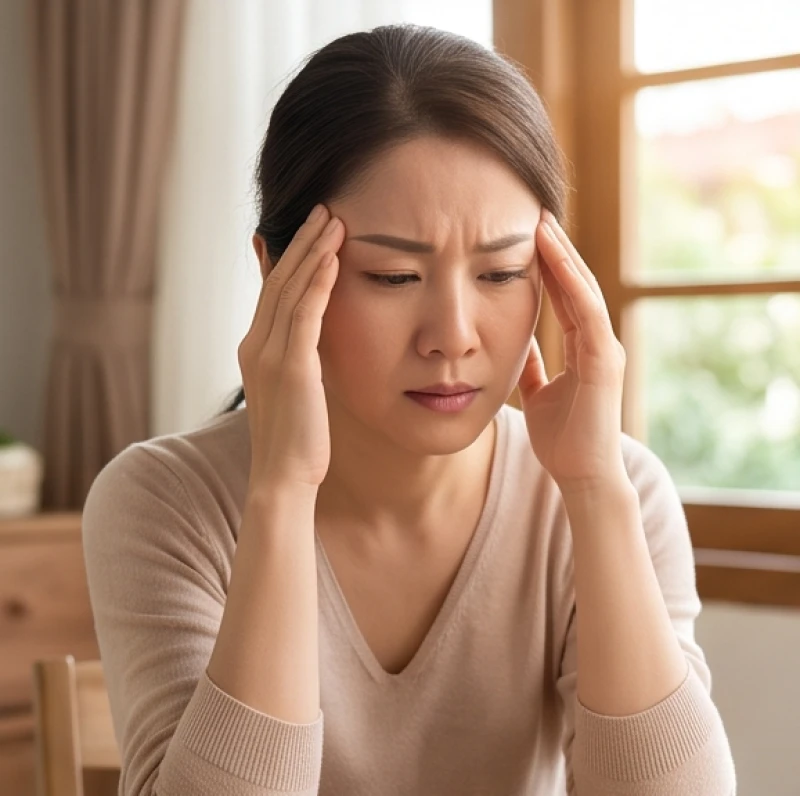 Người phụ nữ nhăn trán và lộ vẻ mệt mỏi do phải đối mặt với nhiều áp lực trong công việc