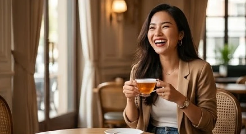 Người phụ nữ cười lớn bộc trực thể hiện cá tính mạnh mẽ và sự độc lập trong cuộc sống