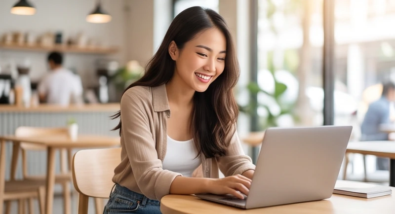 Cô gái trẻ mỉm cười rạng rỡ khi nhận được cơ hội công việc mới sau khi nằm mơ thấy mình có bầu