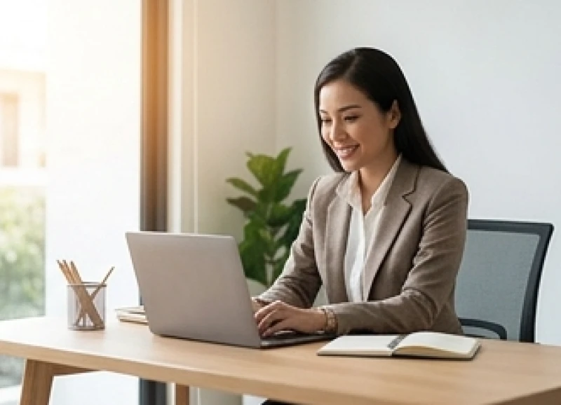 Người phụ nữ với phong thái điềm tĩnh đang tập trung xử lý công việc