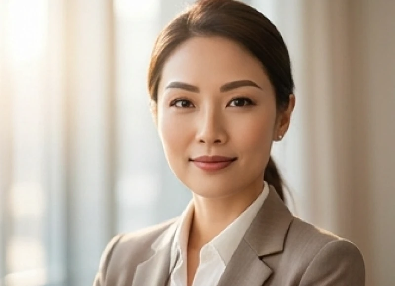 Nữ doanh nhân có tướng lông mày lá liễu mỉm cười tự tin trong trang phục công sở