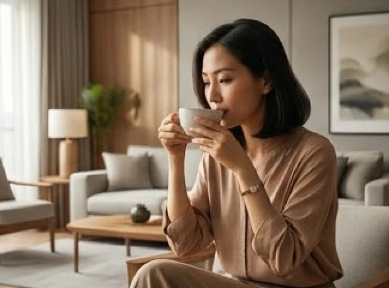 Tướng người có giọng nói trầm: Luận vận mệnh và cách luyện giọng 6 Nữ doanh nhân đang trầm ngâm suy tư bên ly trà ấm trong không gian thư giãn yên tĩnh