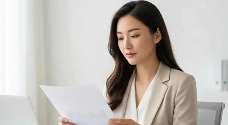 Tướng mắt một mí: Luận giải vận mệnh và cách phân biệt mắt lươn 5 Nữ nhân viên văn phòng có đôi mắt một mí đang tập trung làm việc với phong thái độc lập