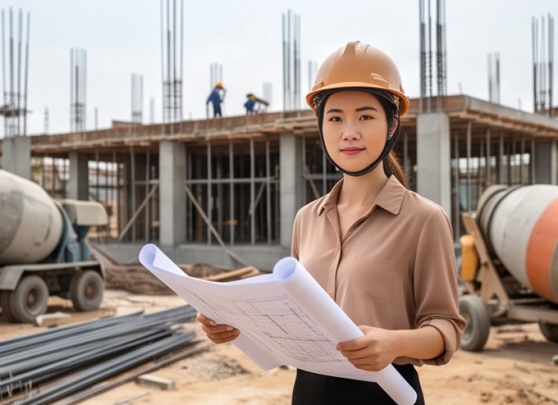 Cách xem tuổi làm nhà: Công thức tính hạn và thủ tục bài bản 4 Người phụ nữ hiện đại cầm bản vẽ thiết kế nhà, tự chủ đứng ra tính toán khởi công