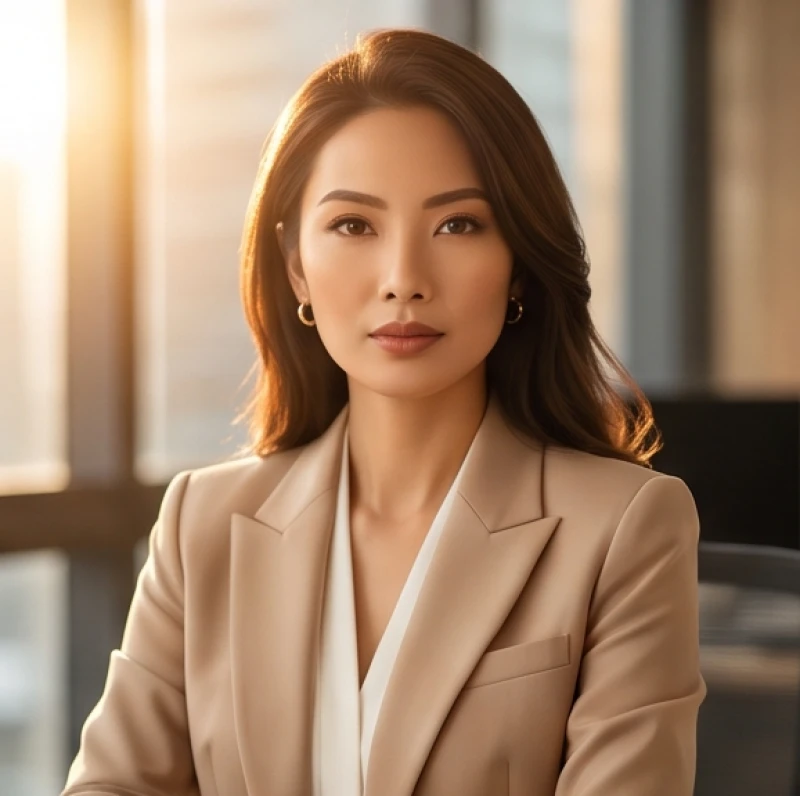 Nữ doanh nhân với vẻ ngoài sắc sảo và tự tin thể hiện khí chất mạnh mẽ của người độc lập tài chính