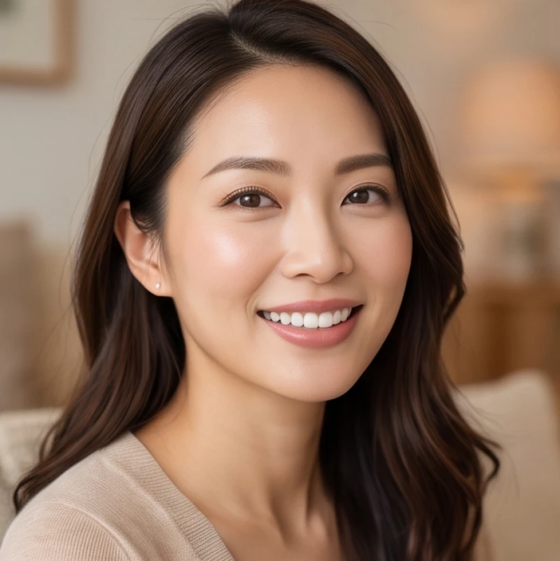 Người phụ nữ có hàm răng đều mỉm cười duyên dáng thể hiện nét đẹp phúc hậu và viên mãn