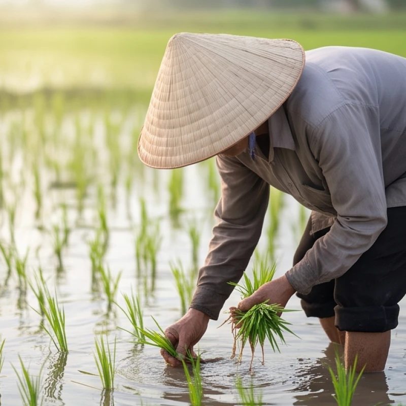 Mơ thấy mình đi cấy lúa: Giải mã tâm lý & sổ mơ tài lộc 5 Người lao động đang tỉ mỉ cấy từng gốc mạ non bằng tay theo phương pháp canh tác truyền thống lâu đời