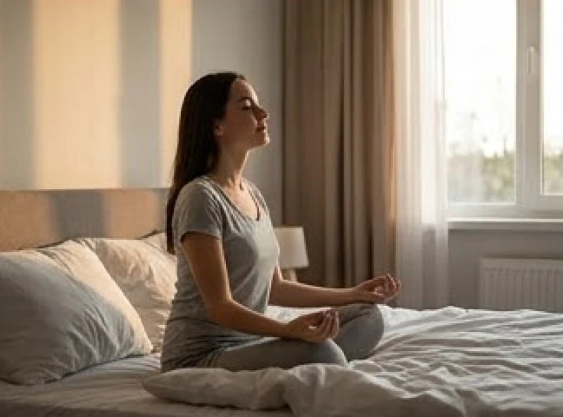 Cô gái ngồi nhắm mắt hít thở sâu trong không gian yên tĩnh để lấy lại bình tĩnh sau khi mơ thấy cá sấu cắn