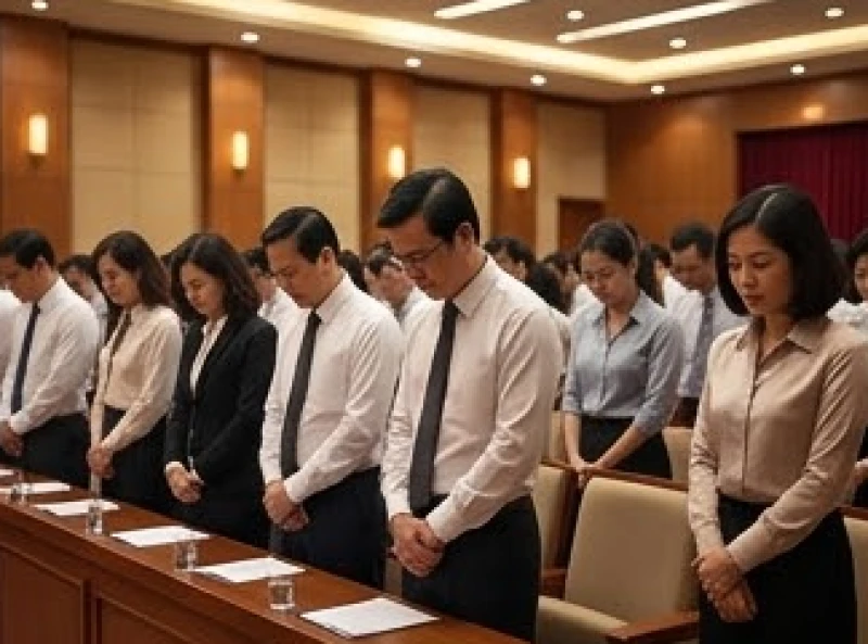 Văn khấn ngày mất Chủ tịch Hồ Chí Minh: Mâm lễ & bài cúng chuẩn 7 Khoảnh khắc các cán bộ nhân viên cúi đầu mặc niệm trong không gian tưởng nhớ thiêng liêng ở cơ quan