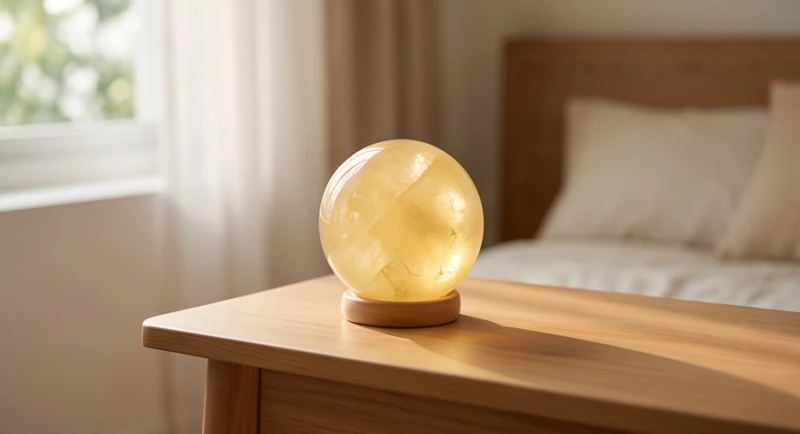 Tuổi Thân sinh con năm nào tốt: Chọn năm và hóa giải xung khắc 7 Quả cầu thạch anh màu vàng đặt trên bàn làm việc trong phòng ngủ