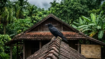 Hình ảnh con quạ đen đậu trên mái nhà giúp bạn giải mã quạ kêu có điềm gì theo phong thủy