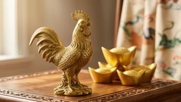 Tượng gà trống bằng đồng và thỏi vàng tinh xảo làm quà tặng phong thủy cho người tuổi dậu