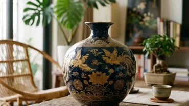 Bình hút tài lộc gốm sứ vẽ vàng cao cấp, món quà tặng phong thủy cho người tuổi thân ý nghĩa