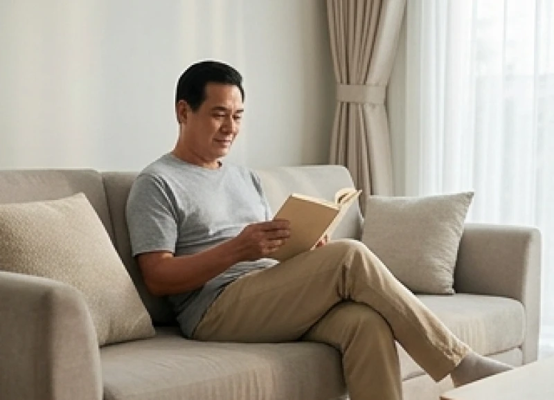 Sức khỏe tuổi Thân: Lịch khám y tế và thực đơn phòng bệnh 1 Người tuổi Thân thư giãn và đọc sách tại nhà để giải tỏa căng thẳng thần kinh hiệu quả
