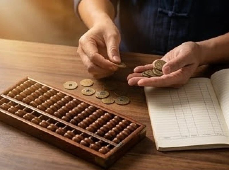 Người phụ nữ đang tính toán cẩn thận sổ sách và tiền bạc để kiểm soát các khoản chi tiêu