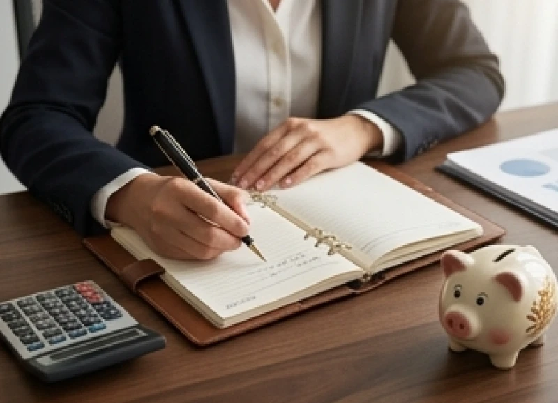 Một người phụ nữ đang cẩn thận ghi chép kế hoạch thu chi và tính toán dòng tiền để tối ưu hóa ngân sách