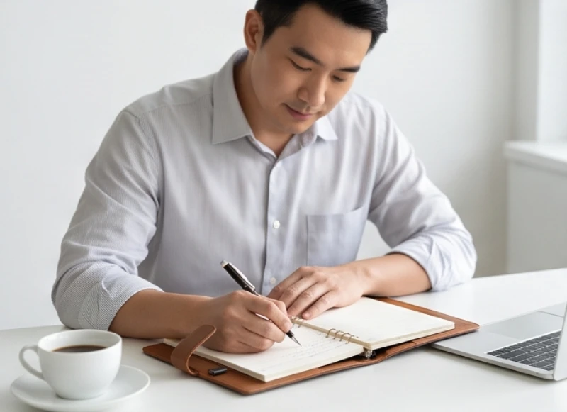 Người đàn ông tập trung ghi chép sổ sách và quản lý chi tiêu để hạn chế những quyết định vội vàng