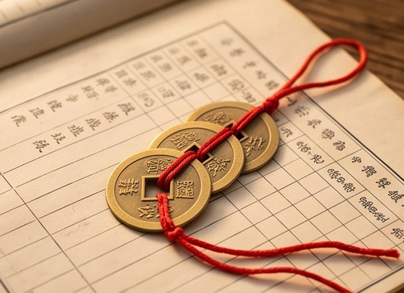Tử vi tuổi Kỷ Mão 1999 năm 2027: Trình tự cúng sao và mượn tuổi 4 Tiền xu đồng phong thủy được sắp xếp cẩn thận tượng trưng cho việc kiểm soát tài chính trước hạn Ngũ Mộ