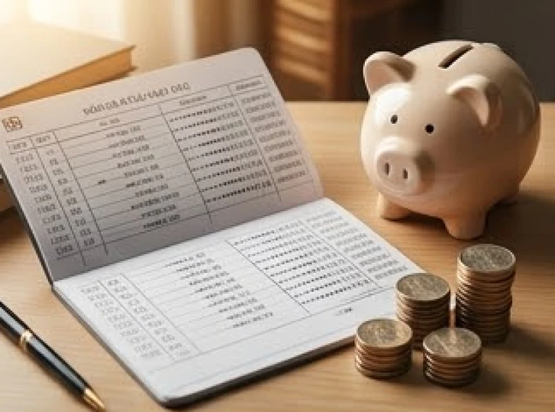 Cuốn sổ tay ghi chép kế hoạch chi tiêu cùng những đồng tiền tiết kiệm tạo nên quỹ dự phòng khẩn cấp
