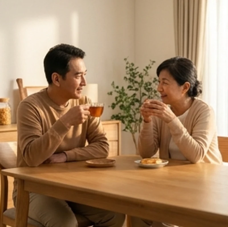 Mơ thấy bị vong nhập: Giải mã điềm báo và cách thanh tẩy tà khí 4 Hai người thân trong gia đình đang ngồi trò chuyện và uống trà ấm cùng nhau