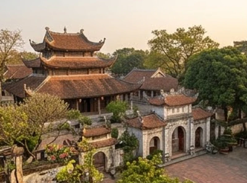 Toàn cảnh không gian cổ kính của quần thể di tích Đền Trần Nam Định trong tiết trời mùa xuân