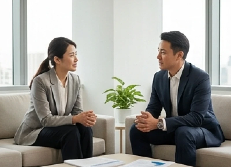 Đồng nghiệp đang tương tác và lắng nghe nhau trong một buổi họp nhóm công sở cực kỳ thân thiện