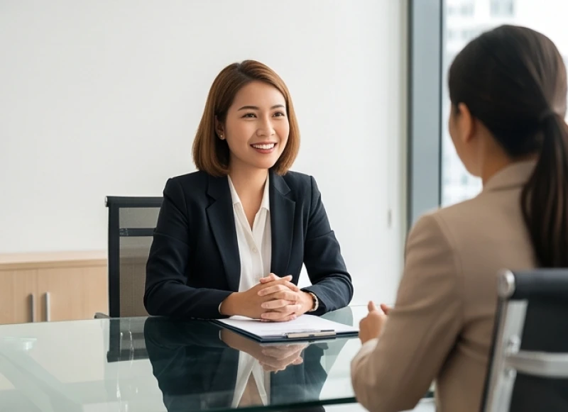 Nữ quản lý nhân sự đang phỏng vấn ứng viên với thái độ thân thiện và chuyên nghiệp
