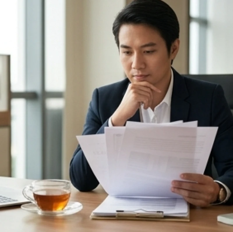 Người kinh doanh đang trầm ngâm xem xét sổ sách và quản trị rủi ro tài chính đầu năm