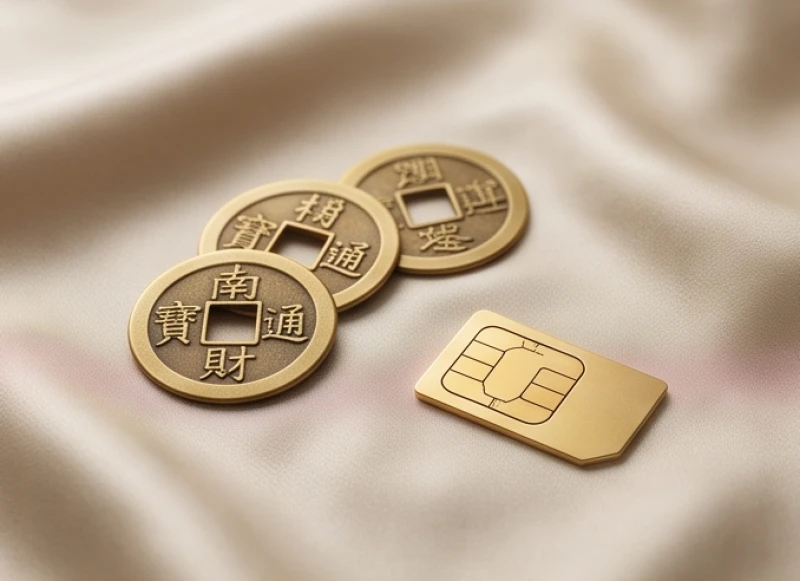 Đồng xu gieo quẻ dịch và chiếc sim điện thoại tượng trưng cho yếu tố du niên