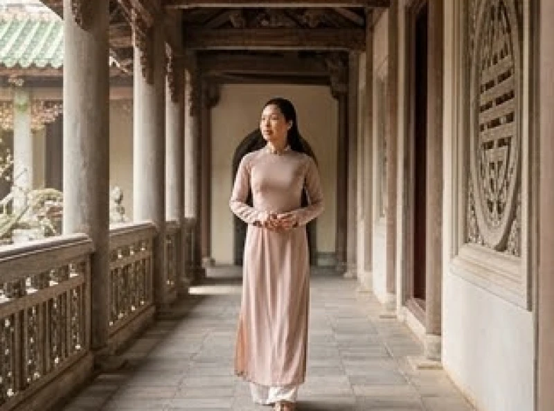 Du khách mặc trang phục áo dài kín đáo, chắp tay thành kính bước vào khuôn viên di tích tâm linh