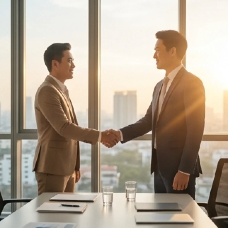 Người đàn ông thành đạt mỉm cười khi nhận được sự hỗ trợ từ đối tác trong công việc