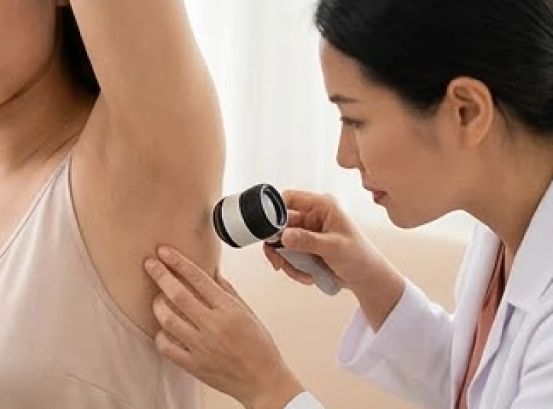 Nốt ruồi dưới nách mang ý nghĩa gì? Giải mã tướng số và y học 7 Bác sĩ da liễu dùng kính lúp y khoa để kiểm tra chi tiết hình dáng một nốt ruồi dưới nách
