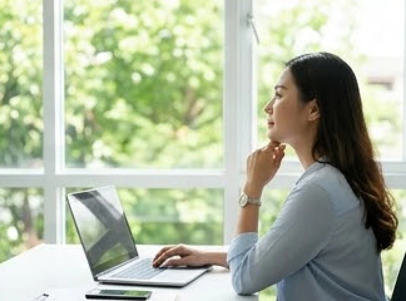 Mắt giật liên tục là điềm gì? Phân biệt tâm linh và y học 10 Nữ nhân viên rời mắt khỏi màn hình để nhìn ra khung cảnh xanh mát ngoài cửa sổ nhằm thư giãn