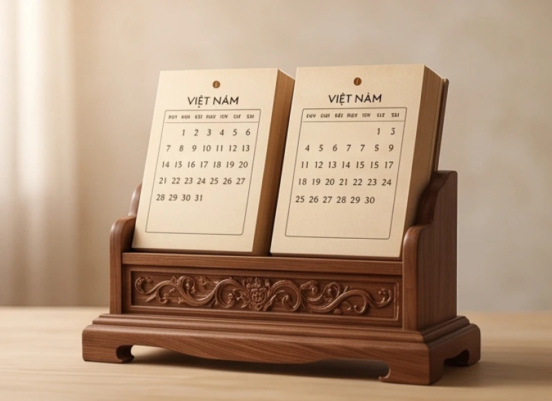 12 con giáp theo tháng: Bảng tra trọn bộ 12 tháng và tiết khí 9 Hai cuốn lịch âm xếp chồng lên nhau tượng trưng cho sự lặp lại của tháng nhuận