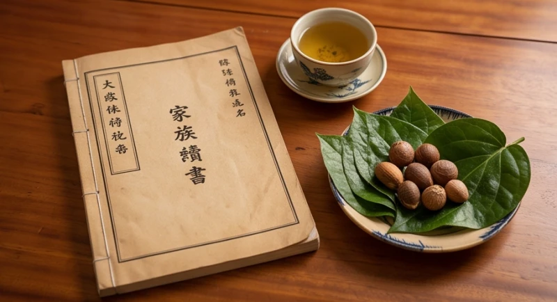 Cuốn gia phả dòng họ được đặt trang trọng trên chiếc bàn gỗ bên cạnh chén trà sen và đĩa trầu cau tươi