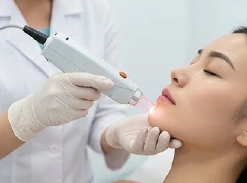 Nốt ruồi ở xương quai hàm: Giải mã vị trí và chi phí tẩy 10 Bác sĩ đang thực hiện bước chiếu laser vi điểm để xóa nốt ruồi