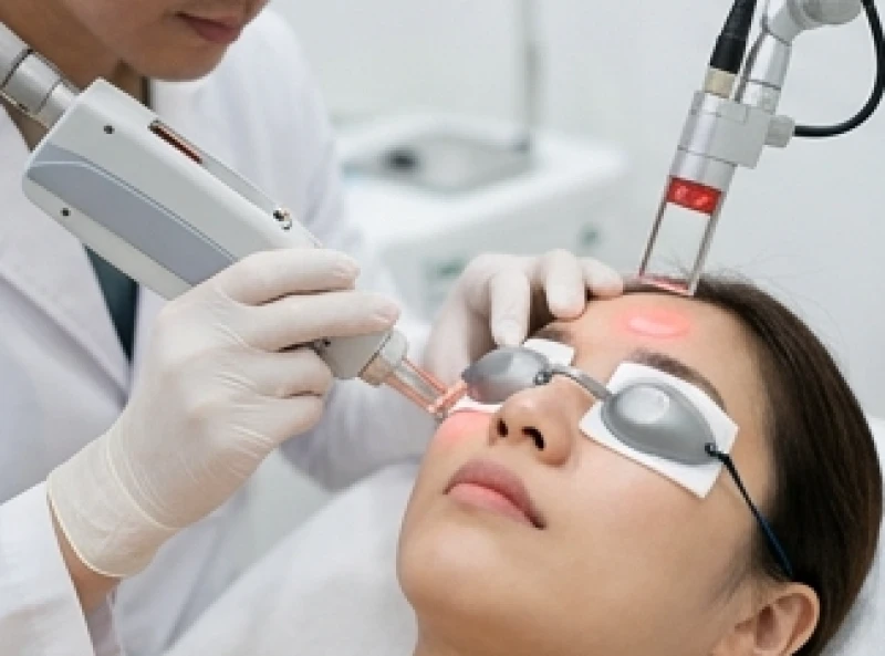 Bác sĩ da liễu sử dụng tia laser CO2 vi điểm để xóa bỏ tận gốc hắc sắc tố vùng mắt